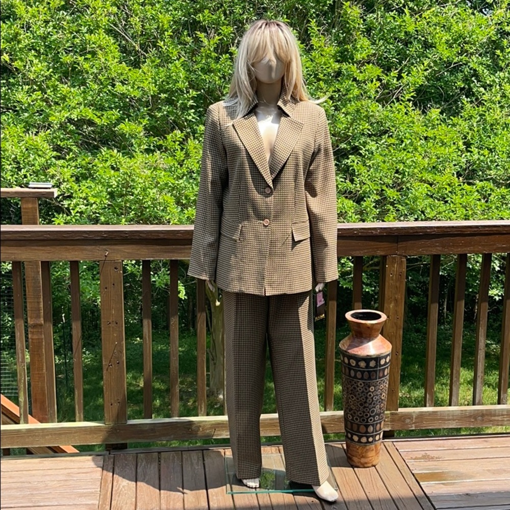 Tan and Black Houndstooth Suit Size 14